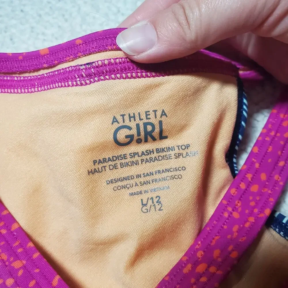 Athleta Girl Paradise Splash Bikini Swim Top Girls Size L /12 Purple Blue Floral